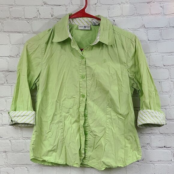 Duck Head Petite PS Lime Green Button Down Shirt Stripe Cuffs Summer Casual Top - Picture 8 of 8